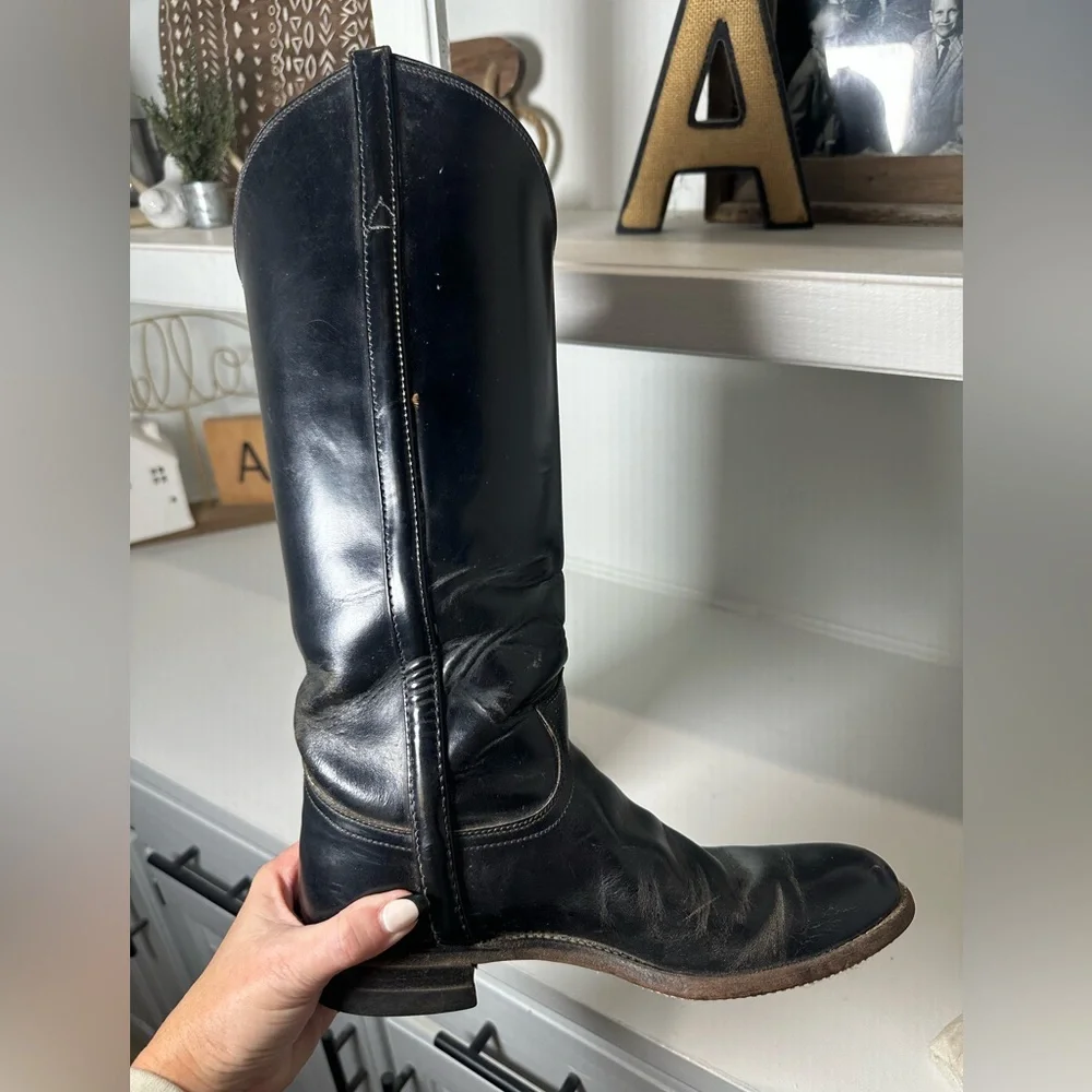 Justin Western Boots Womens 7.5B Black Leather Cowboy Boots USA Made Classic - Picture 8 of 10